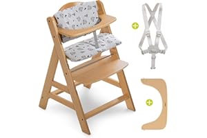 Hauck Seggiolone Alpha Plus - Seggiolone Pappa in Legno Evolutivo con Cintura 5 punti - Seggiolone Legno con Barra Frontale e Cuscino per la Seduta - Naturale/Nordic Grey