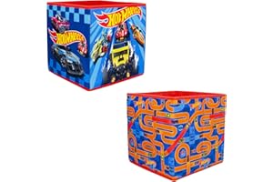 CHARACTER WORLD Hot Wheels Officially Licensed Storage Boxes | 2 pack Foldable Storage Cubes| Perfect For Organising Children's Room, Kids Playroom, 30 x 30cm, Blue, Orange