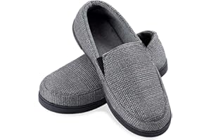 Zizor Men's Suede Moccasin Slippers, Cozy Memory Foam House Shoes with Anti Skid Rubber Sole