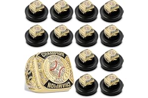 Landical 12 Stück Baseball-Meisterschaftsringe, Ballspiele, Meisterschaft, Trophäenringe, Sportball, Auszeichnungsgeschenk mit Display-Hals-Kette und Ständer für Turnier oder Champion-Sieger