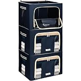 4CONVY Clothes Storage Boxes for Wardrobe with Zipper and Metal Structure - Stackable Rigid Organizer Boxes - Storage Bags fo