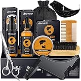 AOVSHEY Bartpflege Set für Männer 9 Teilig, Bart Set Herren mit 60mL Bartöl 60g Bartbalsam, Bartbürste, Bartkamm, Bartschere,