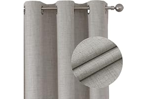 Joydeco 100% Rideau Occultant 2 Pièces, Lin Rideau Thermique Isolant Anti Chaleur Texturé Tenture Opaque à Oeillets Isolation Lumiere Anti UV Decoration Chambre Maison Salon Intérieurs