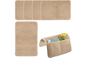 Foppla 5Pcs Lambswool Sofa Armrest Protector with Side Storage Pockets, Non-Slip Sofa Headrest Cover, Machine Washable Recliner Chair Arm Cover (Khaki)