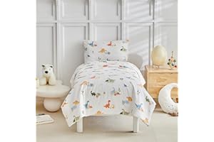 Ruccit Dinosaur Cot Bed Duvet Cover Set Boys Girls Kids Quilt Cover Cute Colorful Dino Animal Toddler Junior Bedding Set 2pc,120x150cm