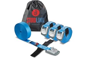 Juego de 4 Cinchas de Amarre 5m 25mm 250kg con Hebilla Rápida y Sistema para Atar + Bolsa para Sujeción en el Portabicicletas, Barras o Baca Techo Coche, Remolque Bicicleta, Equipaje, Kayak… Sturdlink