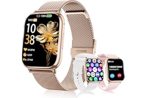 Miecgth Montre Connectée Femme 1.83" TFT Smartwatch avec Bluetooth Fitness 120+ Mode Sport Smart Watch Cardiofrequencemetre SpO2 Cycle Menstruel IP68 Sommeil Podomètre pour Android iOS (Or Rose)