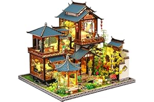 Spilay DIY Miniature House, Chinese Garden Shed Miniature Dollhouse with Music Box & Dust Cover, 1:24 Scale Handmade Wooden Model, Asian Decoration Set for Adults - Ya Yun LAN Ting P019