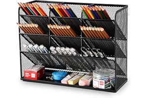 Marbrasse Organiseur De Bureau En Maille Multifonctionnel Pour Stylos,Organiseur De Bureau, Organisateur De Papeterie,éTagèRe De Rangement Pour L'éCole,La Maison,Le Bureau,Fournitures D'Art(Noir)