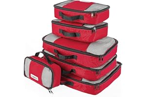 Savisto Packing Cubes 6 Piece Set, Durable & Lightweight Travel Essentials for Suitcases - Includes 1 XL, 2 L, 2 M, 1 S - Available in 8 Stylish Colours - Red