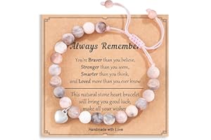 Mezrkuwr® Bracciale in pietra naturale rosa Carta di gioielli Regali di compleanno per ragazze Idee regalo di compleanno per ragazze Regali per la figlia per
