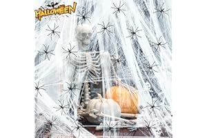 STVST Halloween Deko Spinnennetz, Gruselig Realistisch Elastischer 240 g Spinnennetz Mit 70 Spinnen Halloween Spinnennetz Deko Set Großes Spinnenband für Party, Wohnzimmer, Decke, Tür und Garten