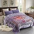 JML Korean Style Mink Blanket Heavy King Size 87" x 94", 10.5 Pounds Plush Fleece Blankets for Winter- Silky Soft and Warm, 2 Ply A&B Printed Embossed Raschel Bed Blanket (Peony Grey-Blue)
