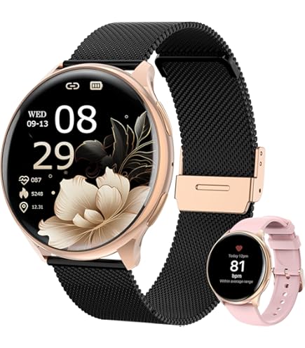 Smartwatch voor Damen met Bluetooth Bellen, 3 Armbanden, 1,09 Slimme Horloge, IP68 Waterdicht Sporthorloges, Hartslagmeter, SpO2, Slaapmonitor, Fitnesstrackerhorloge voor Android/iOS (Goud