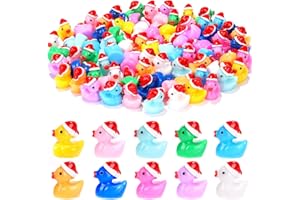 WIURGOHA Christmas Mini Ducks,80pcs Tiny Mini Resin Christmas Ducks Miniature with Christmas Hat Figures for Christmas Party Bag Fillers Dollhouse Accessories Home Decoration