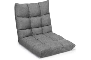 ‎HOMASIS HOMASIS Bodenstuhl gepolstert, Bodensessel mit Verstellbarer Rückenlehne in 14 Positionen, Lesesessel Meditationsstuhl faltbar für Wohnzimmer, Arbeitszimmer, Büro (Leinen, Grau)