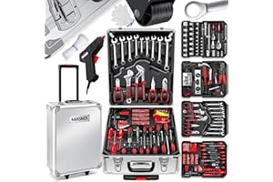 MASKO® Cassetta degli attrezzi portatile con utensili | 969 Pezzi Set di Attrezzi in Valigetta di Alluminio con Ruote per Fai da te | Cassetta porta attrezzi a mano | Strumenti professionali Argento