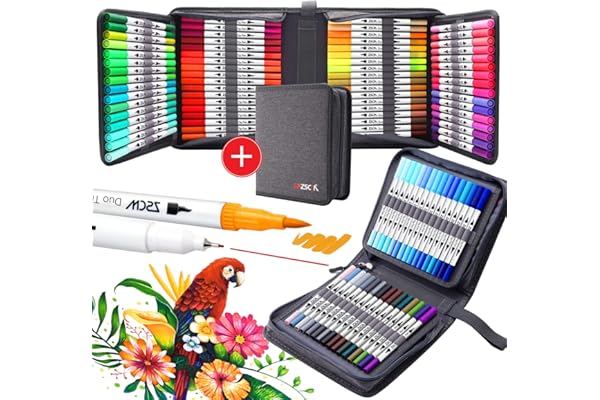 Rotuladores de Pincel Acuarelables, 100 colores Rotuladores de doble punta fina Fineliner Plumas para Adulto libros de colorear, Bullet Journal, Caligrafía y Dibujos, ilustraciones, bocetos