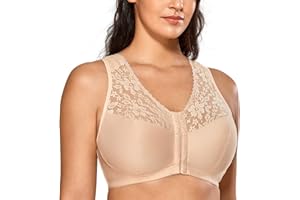 DELIMIRA Biustonosze Damskie Zapinane Z Przodu Racerback Plus Size Bezprzewodowe Koronkowe Biustonosze Z Pełnym Pokryciem