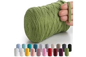 MeriWoolArt® Cinta Hilo Textil Natural 10 mm 150 m, Hilo para Artesanías de Macramé, Punto, Colgante de Pared de Macramé Atrapasueños DIY, Hilos ganchillo de tela, Hilo de Algodón Reciclado y Viscosa