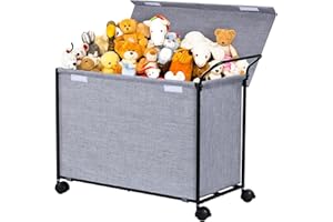 Homsorout Large Kids Toy Box - Kids Storage Box on Wheels, Toy Storage Box with Lids, Fabric Storage Organizer Boxes Bins Baskets Trunk for Kids, Nursery, Living Room,23.6" x 17.7" x 11.8"(Linen Grey)