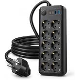 Babilden 3 Metre Termal Akım Korumalı 10'lu Priz &Ccedil;oklayıcı, 2 USB 2 Type-C Girişli 16A 4000W Onlu D&ouml;n&uuml;şt&uuml;r&uuml;c&uuml; Uzatma Kablosu 