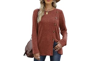 Aokosor Womens Long Sleeve Tops Ladies Lightweight Jumpers Button Front Slit Tunic