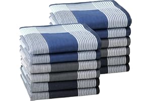 HOULIFE Mouchoirs épais pour Hommes des années 60 en Coton Doux Mouchoir pour Hommes Classique à Carreaux Hankies Plaid Hanky pour Papa Grand-père, 43x43 cm