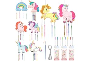 TOPJOWGA 54 Pezzi Unicorno Campana a Vento, Campanelli Eolici Legno, Artigianato Kit Unicorno Legno, Campanello a Vento in Legno, Campanelli Eolici Fai da Te per Bambini