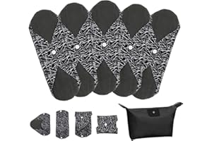 LIVEHITOP Assorbenti Igienici Riutilizzabili - Grande Salvaslip Lavabili Panno Mestruale Bambù Carbone Poliestere Lungo Notte Scarico Vaginale Pannolino 5 Pezzi L con Borsa Nero Regalo San Valentino