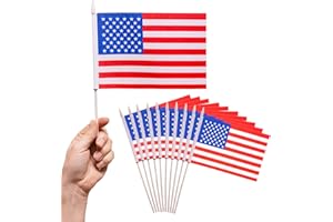 PHENO FLAGS USA Handflagge - USA Fahne 12,7 x 20,32 cm - Fähnchen mit 30cm Flaggenstab - 10 Handflaggen pro Set - 75 D Polyester Stoff