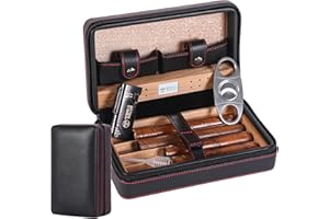 M TIME C CLUB Tragbares Leder-Zigarrenetui mit Zigarrenschneider und Humidor für 4 Zigarren perfekt für Reisen für Trauzeugen