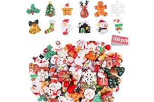 100 piezas adornos navideños miniatura, Kalolary adornos resina Flatback miniatura adornos Navidad muñeco nieve Papá Noel árbol campana encantos resina para caja teléfono, pendientes, Navidad, familia