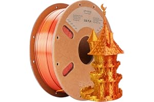 Eryone Jedwabisty dwukolorowy filament PLA o średnicy 1,75 mm, do drukarki 3D, PLA, tolerancja +/- 0,05 mm, szpula 1 kg, jedwabny złoty i miedziany