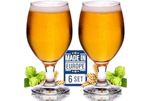 VOLARIUM CRYSTALIA Calici da Birra Bicchieri Set 6, 400 ml, 100%SENZA PIOMBO Bicchieri Con Stelo, da Degustazione di IPA Belga, a Tulipano, Snifter, a Calice