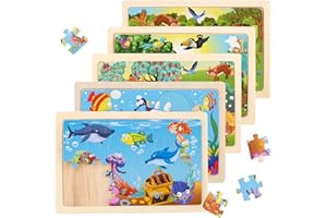 KAYQBONKE 5x24 Teilen Holzpuzzle Kinder, Puzzle ab 3 4 5 6 Jahre, Bauernhof Meeresboden-Tiere Steckpuzzle Holz, Kinderspielzeug ab 3 Jahre für Kinder für Jungen und Mädchen