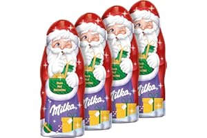 MILKA - Père Noël Chocolat au Lait avec des Morceaux de Noisettes - Chocolat de Noël - Idée de Cadeau à Offrir et à Partager - Pour des Fêtes Pleines de Tendresse - 4 Pères Noël de 95g