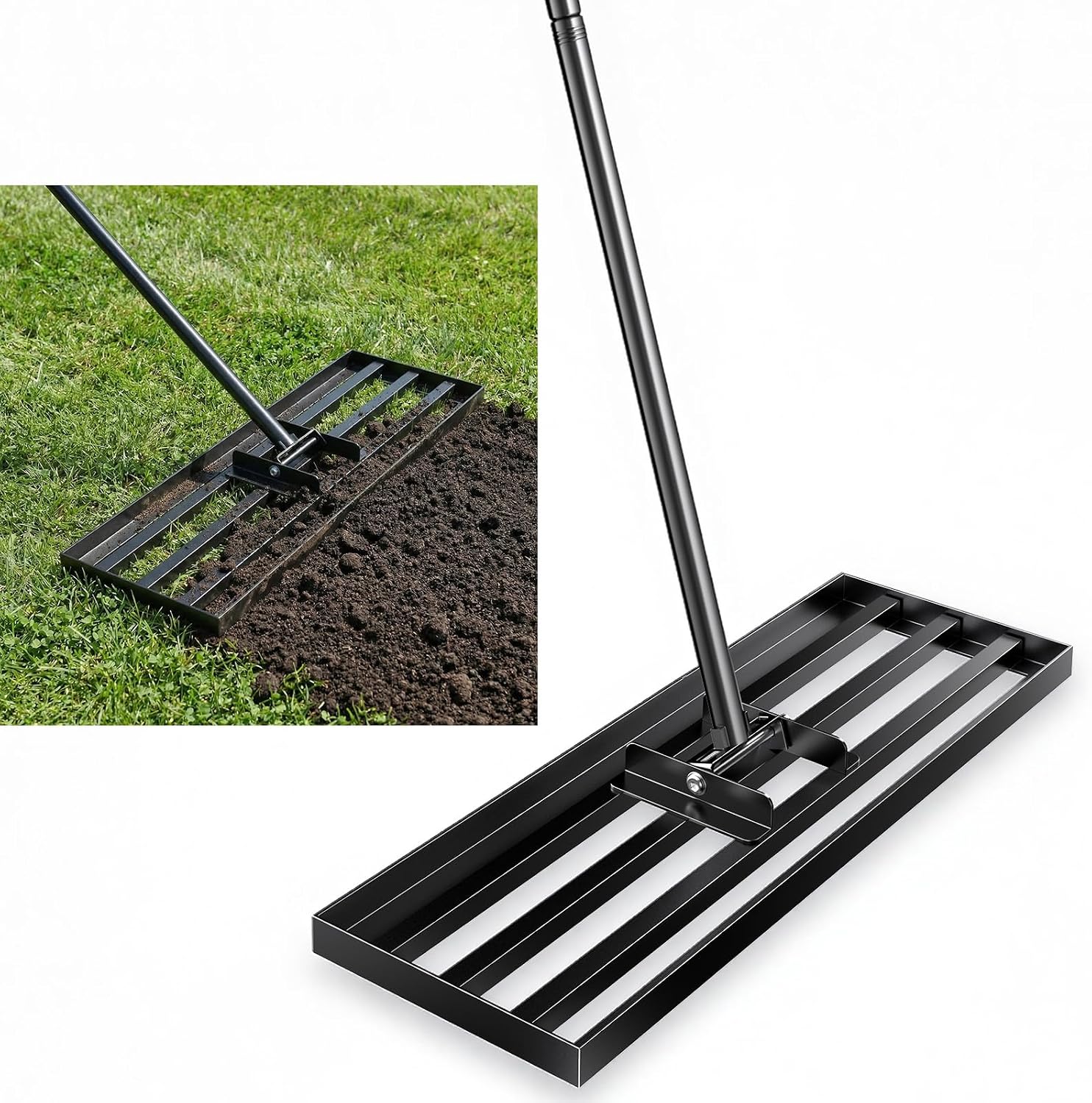 Lawn Leveling Rake – Level Your Lawn 3X Faster, 76x25cm,Perfect Weight Balance, Heavy Duty Gardening Tools with Adjustable Handle, Not Too Heavy,Not Too Small,Easy for Soil & Sand Spreading for Garden
