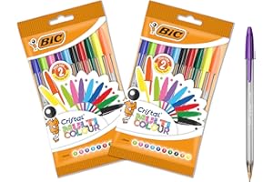 BIC Cristal Multicolour, Penne Colorate a Sfera, Punta Larga 1.6mm, 2 Confezioni x 10 Unità, Cancelleria Scuola, Casa e Ufficio