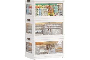 EnHomee Storage Boxes with Lids, 117L 3-Tier Stackable Storage Boxes Large Plastic Storage Drawers with Wheels, Bathroom Storage Drawers, Kitchen Storage & Organisation, Clothes Storage for Bedroom