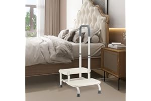 NIdreamCE Bed Steps for High Beds for Adults,2 Step Stool with Adjustable Handrail for Fall Prevention Foot Stool Ladder for Bedside,Kitchen, Car,Caravan,Bathtub