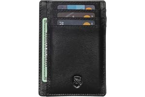 ALLEN & MATE 100% Leather Slim Minimalist Wallet – RFID Blocking Card Holder for Men & Women – Holds 7 Cards & Cash – Stylish, Compact Design – Genuine Leather with Gift Box (Black)