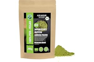 Alpi Nature Organic Matcha Powder z Japonii (200G) Green Tea Premium Grade japońska herbata matcha z kontrolowanej uprawy ekologicznej 100% naturalny produkt wolny od dodatków glutenu i laktozy wegani