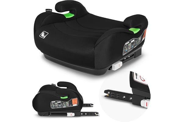 LIONELO LUUK FIX i-Size Réhausseur Siège Auto pour Enfants avec ISOFIX, de 22 à 36 kg/ 125-150 cm, Groupe 2 et 3, Siège et Accoudoirs Confortables, Housse Amovible (Black)