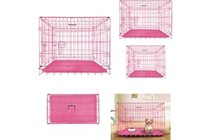 ANSIMIDA Metal Dog Crate/Cage – Pet Pink Metal Folding Cage with 2 Doors Removable Chew Resistant Plastic Base Tray with Bed Heavy Duty Puppy, 24 inch