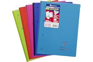 Clairefontaine 4841C Un Bloc de Cours Koverbook Agrafé Grand Côté - A4+ 22,3x29,6 cm - 160 Pages Détachables Grands Carreaux Perforées 4 Trous - Papier Blanc 90g - Couverture Polypro Couleur Aléatoire