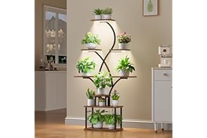 BACEKOLL Pflanzenregal mit Wachstumslicht - 8 Ebenen Blumenregal 158cm Metall Holz Pflanzenständer - Innen & Außen Blumentreppe - Dekoratives Schwarz Blumenständer für Innenbereich Garten Balkon