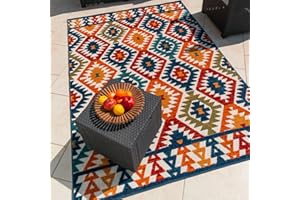 NAZAR Tapis Cabana Intérieur Extérieur, Tapis Terrasse, Tapis Balcon, Jardin, Cuisine, Salon, Indoor Outdoor à Motif en Relief Multicolore (176 Multi, 120x160 cm)
