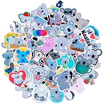 120 Adesivi Koala E Procione – Vinile Impermeabile – Simpatici Animali Per Diario, Bottiglie, Regali – 2-3 Pollici