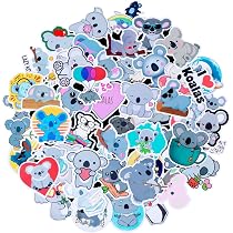 120 Adesivi Koala E Procione – Vinile Impermeabile – Simpatici Animali Per Diario, Bottiglie, Regali – 2-3 Pollici